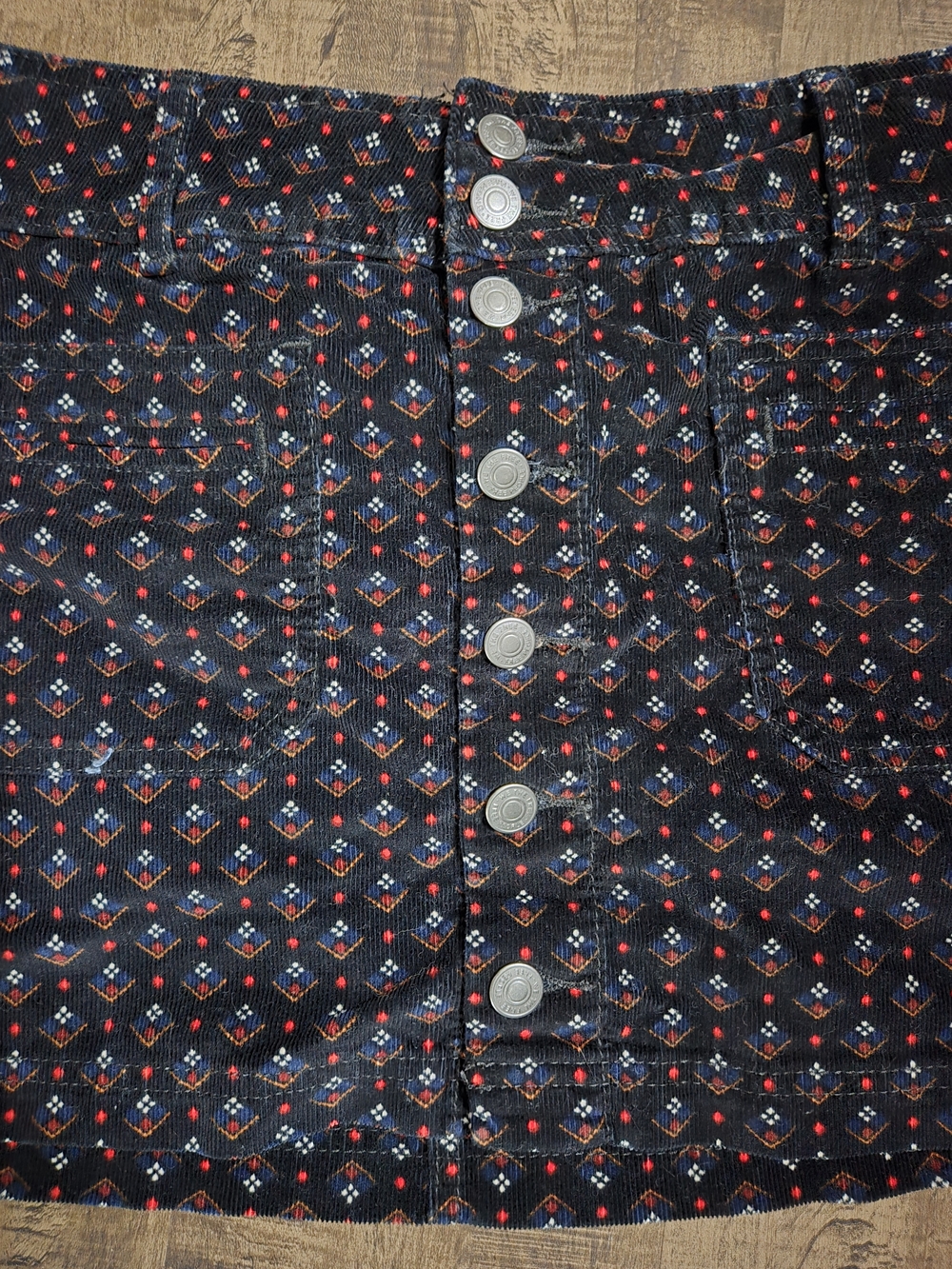 We The Free Black Corduroy Mini Skirt with Red & Blue Pattern Size 31 - Picture 5 of 8